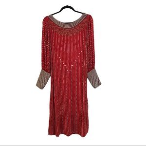 Vintage 100% Silk Red Beaded Formal cocktail Statement Dress in Medium